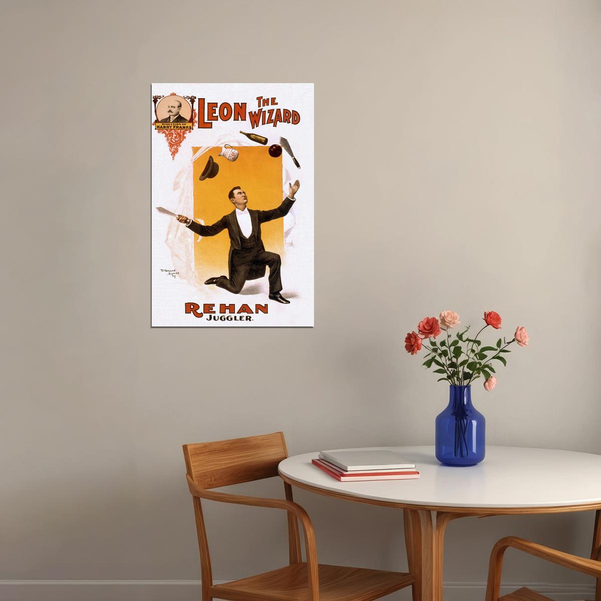1890s Circus Juggling Leon The Wizard Rehan Poster Wall Art Print Home Wall Decor - xonomax