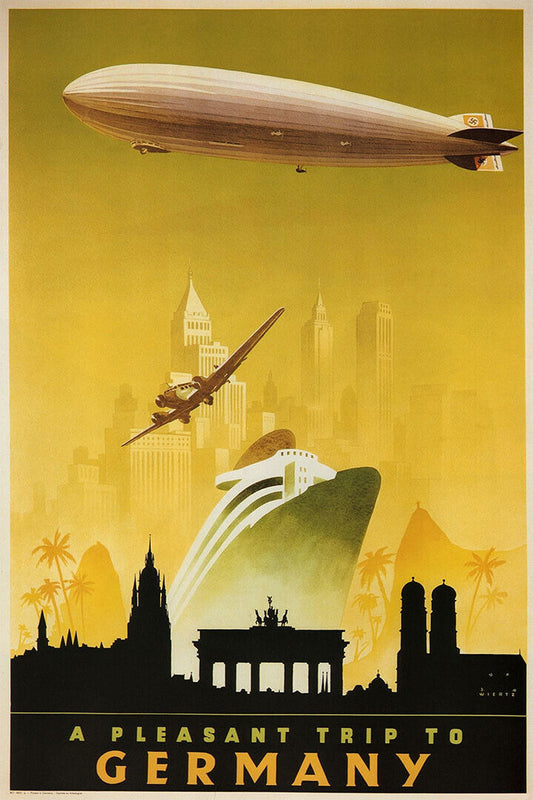 1930s A Pleasant Trip To Germany Vintage Zeppelin Travel Poster Wall Art Print Home Wall Decor - xonomax