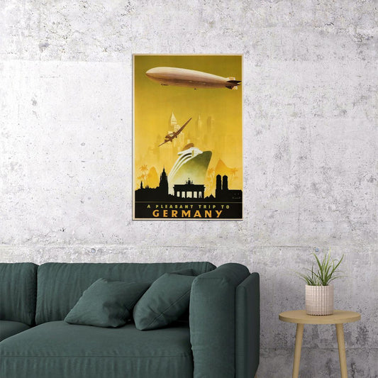 1930s A Pleasant Trip To Germany Vintage Zeppelin Travel Poster Wall Art Print Home Wall Decor - xonomax