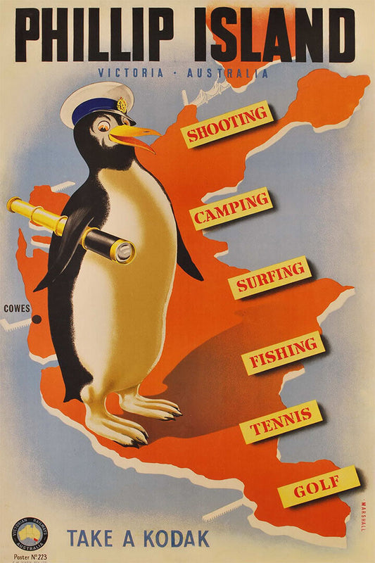 1930s Penguin Phillip Island Australia Vintage Travel Poster Wall Art Print Home Wall Decor - xonomax