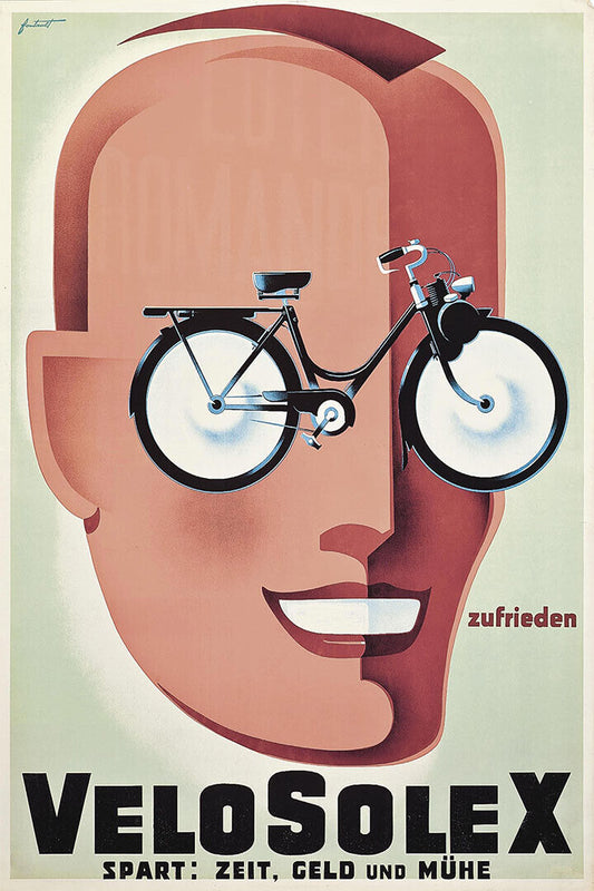 1950s Bicycle Velo Solex Vintage Cycling Male With Glasses Poster Wall Art Print Home Wall Decor - xonomax