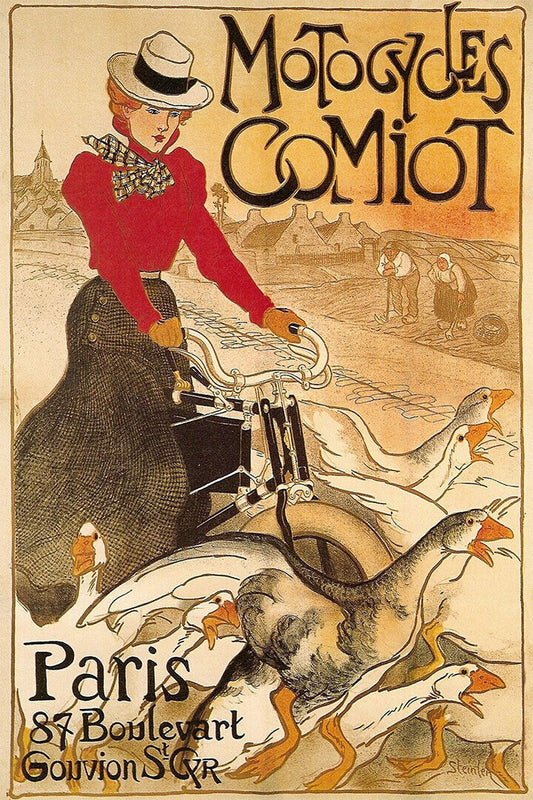 Paris Motorcycles Comiot Vintage 1899 Motorized Bicycle Poster Wall Art Print Home Wall Decor - xonomax