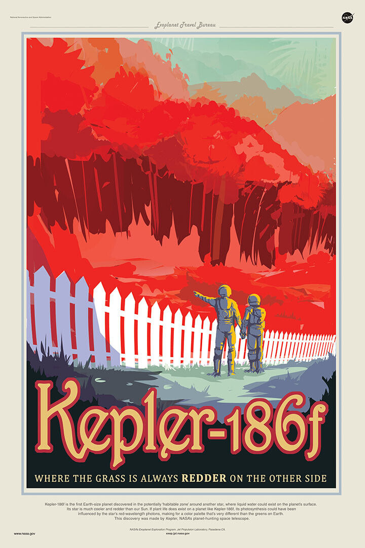 Retro Style Space Kepler 186f Where The Grass Is Redder Poster Wall Art Print Home Wall Decor - xonomax