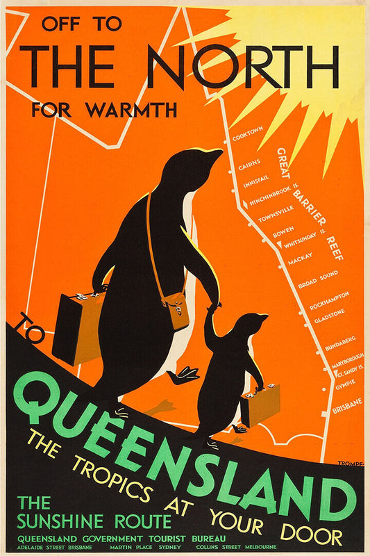 Queensland Penguins 1935 Classic Australian Travel Poster Wall Art Print Home Wall Decor - xonomax