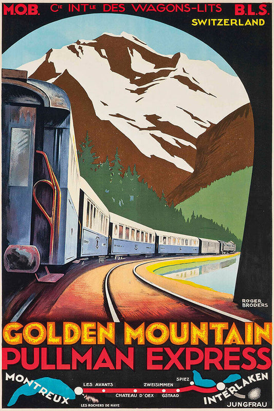 1930s Golden Mtn Pullman Express Vintage Train Travel Poster Wall Art Print Home Wall Decor - xonomax