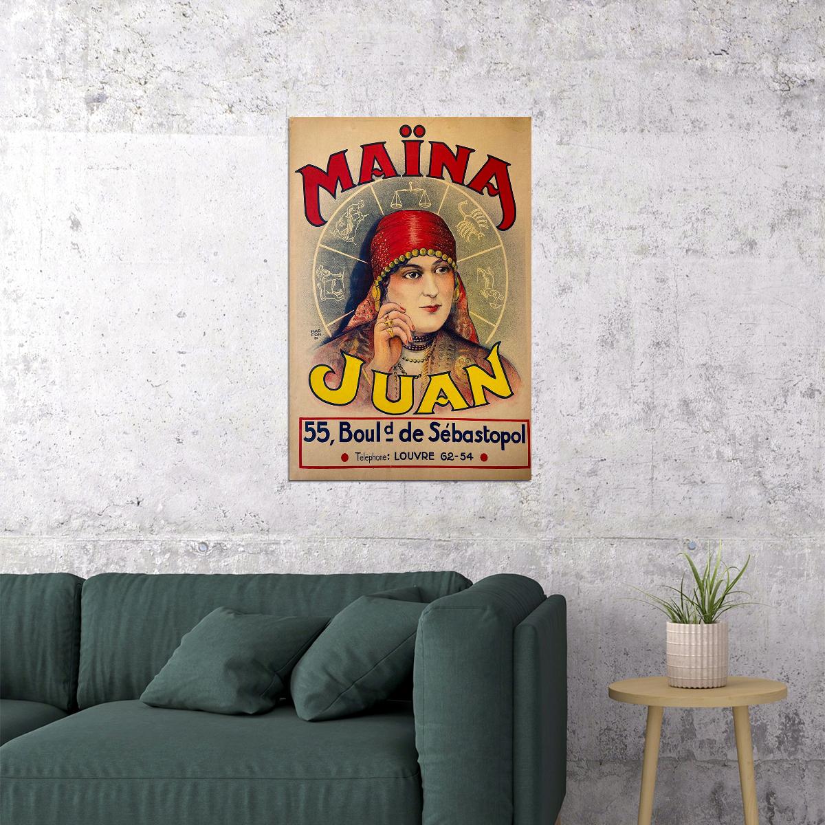 Gypsy Fortune Teller Maina Juan 1930s Psychic Reading Poster Wall Art Print Home Wall Decor - xonomax