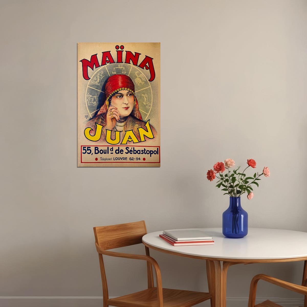 Gypsy Fortune Teller Maina Juan 1930s Psychic Reading Poster Wall Art Print Home Wall Decor - xonomax