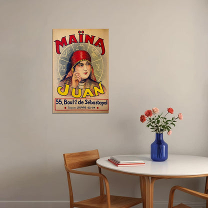 Gypsy Fortune Teller Maina Juan 1930s Psychic Reading Poster Wall Art Print Home Wall Decor - xonomax