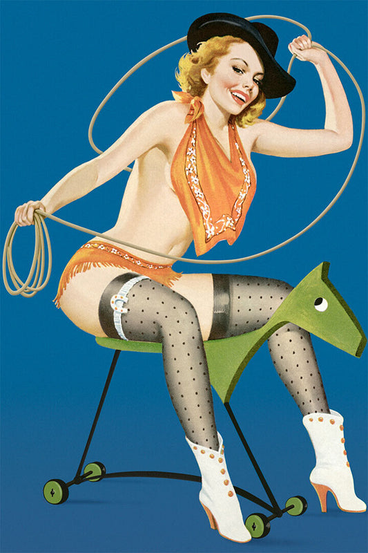 1950s Classic American Pin-up Ride Em Cowgirl Poster Wall Art Print Home Wall Decor - xonomax