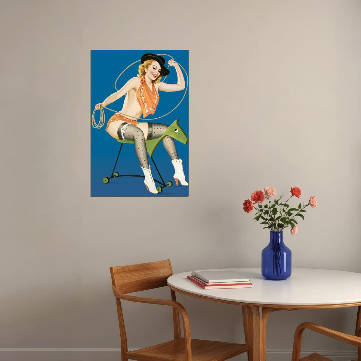 1950s Classic American Pin-up Ride Em Cowgirl Poster Wall Art Print Home Wall Decor - xonomax