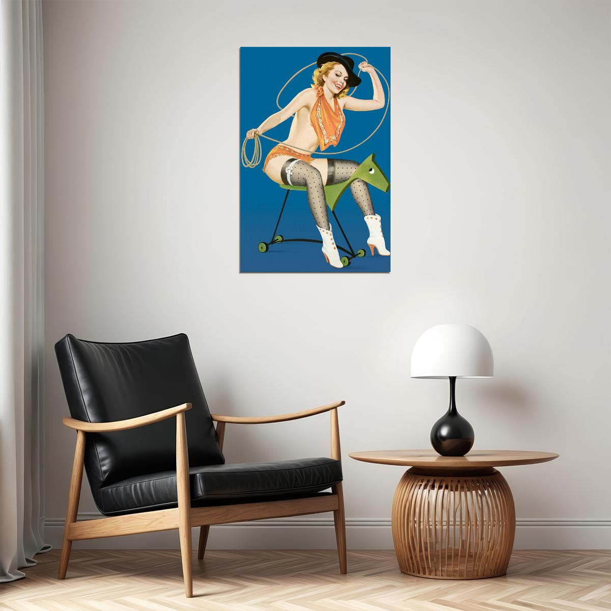 1950s Classic American Pin-up Ride Em Cowgirl Poster Wall Art Print Home Wall Decor - xonomax