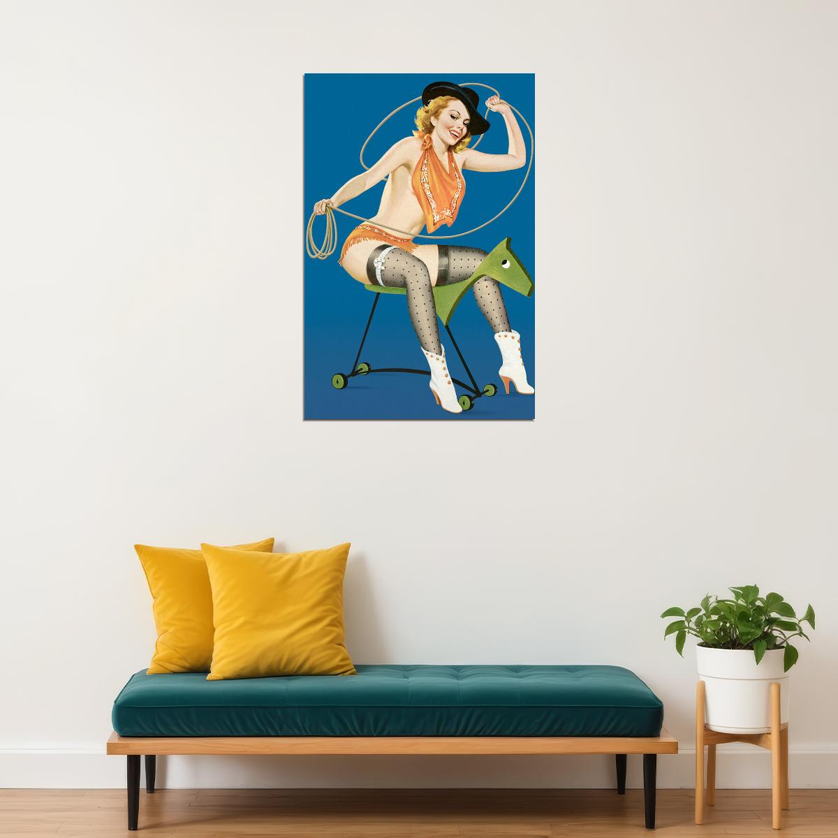 1950s Classic American Pin-up Ride Em Cowgirl Poster Wall Art Print Home Wall Decor - xonomax