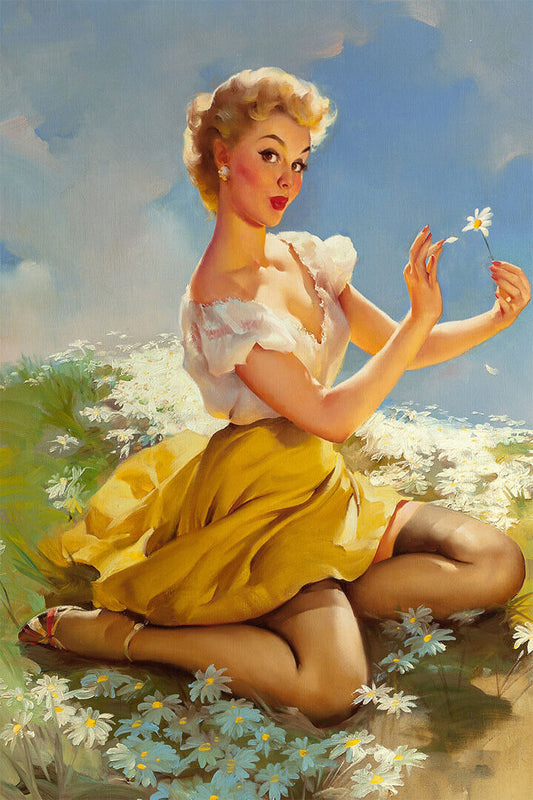 1950s Sexy Pin-up Flower Girl Daisies Are Telling Poster Wall Art Print Home Wall Decor - xonomax