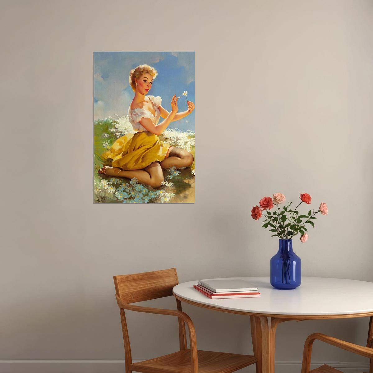 1950s Sexy Pin-up Flower Girl Daisies Are Telling Poster Wall Art Print Home Wall Decor - xonomax