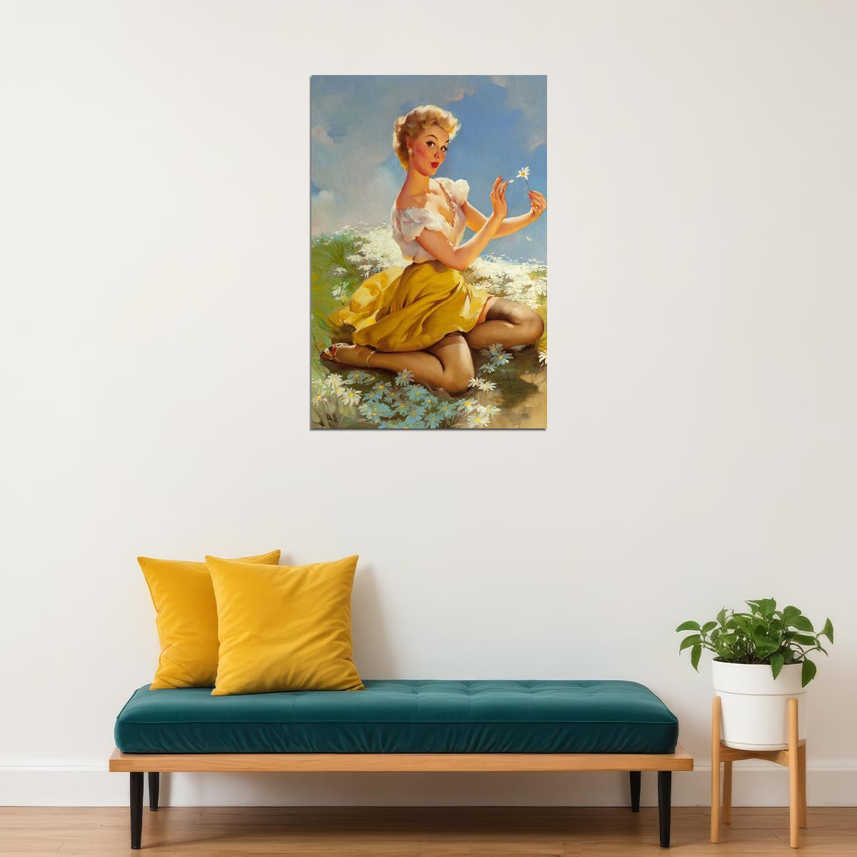 1950s Sexy Pin-up Flower Girl Daisies Are Telling Poster Wall Art Print Home Wall Decor - xonomax