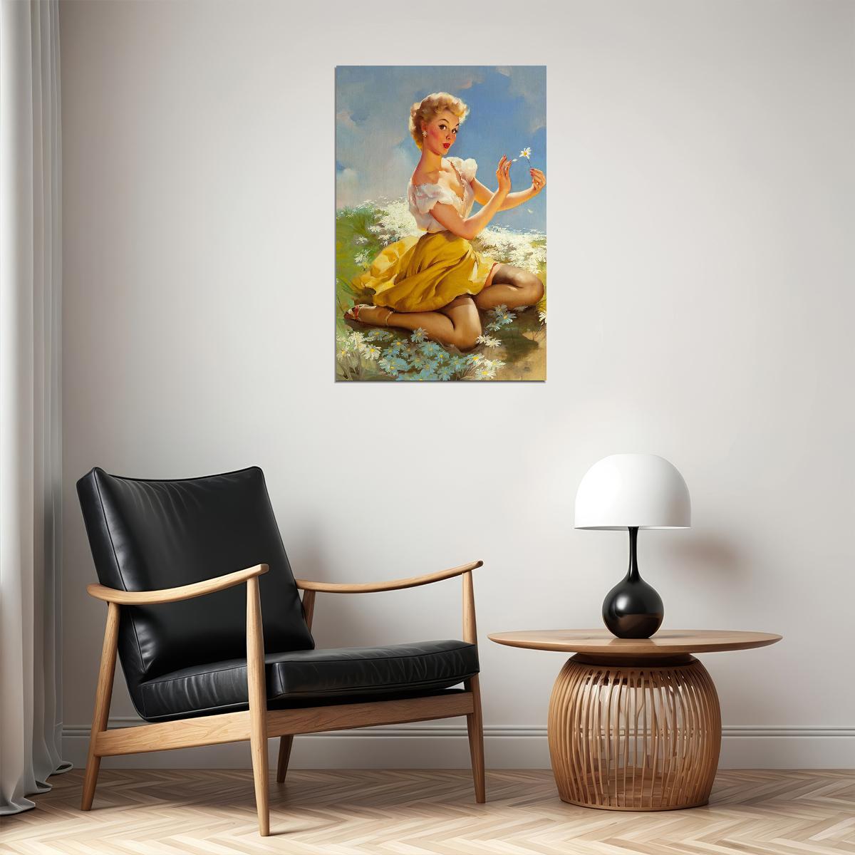 1950s Sexy Pin-up Flower Girl Daisies Are Telling Poster Wall Art Print Home Wall Decor - xonomax