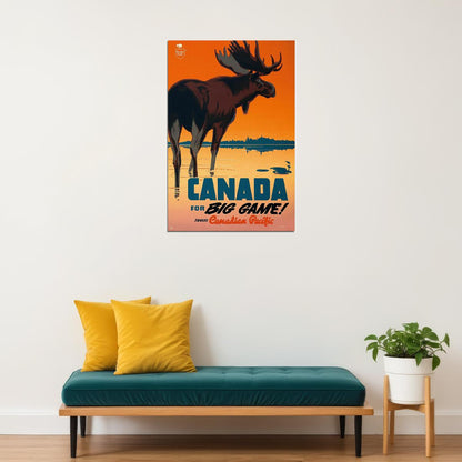 Canada For Big Game! 1950 Vintage Style Moose Travel Poster Wall Art Print Home Wall Decor