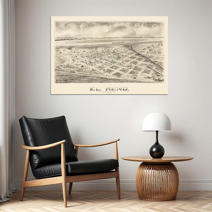 Bird's Eye View 1891 El Reno Oklahoma Vintage City Map Poster Wall Art Print Home Wall Decor