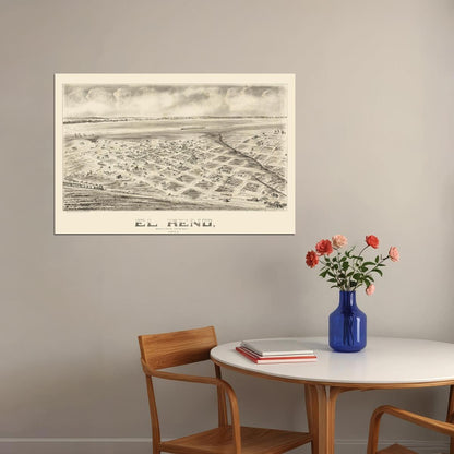 Bird's Eye View 1891 El Reno Oklahoma Vintage City Map Poster Wall Art Print Home Wall Decor