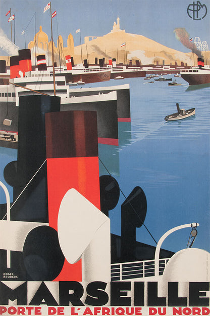 Marseille African Port 1930s French Vintage Style Travel Poster Wall Art Print Home Wall Decor