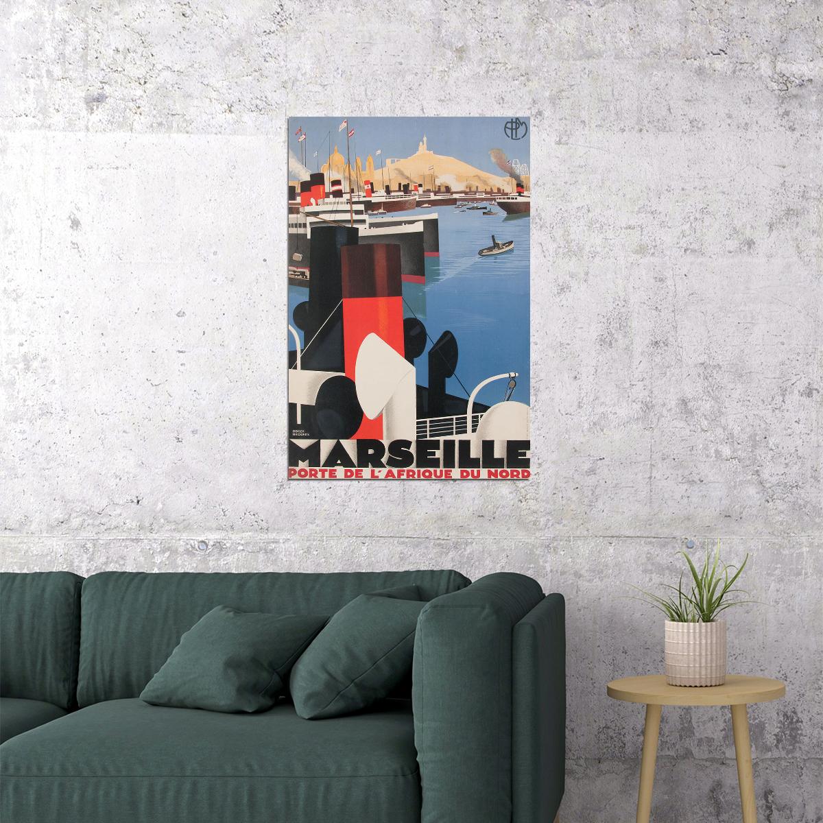 Marseille African Port 1930s French Vintage Style Travel Poster Wall Art Print Home Wall Decor