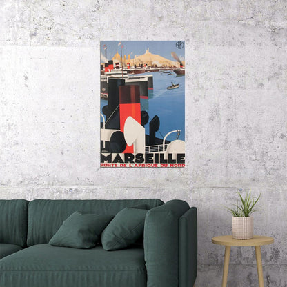 Marseille African Port 1930s French Vintage Style Travel Poster Wall Art Print Home Wall Decor