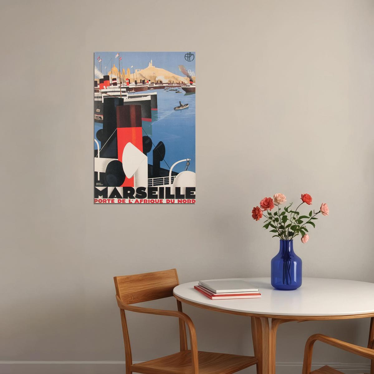 Marseille African Port 1930s French Vintage Style Travel Poster Wall Art Print Home Wall Decor