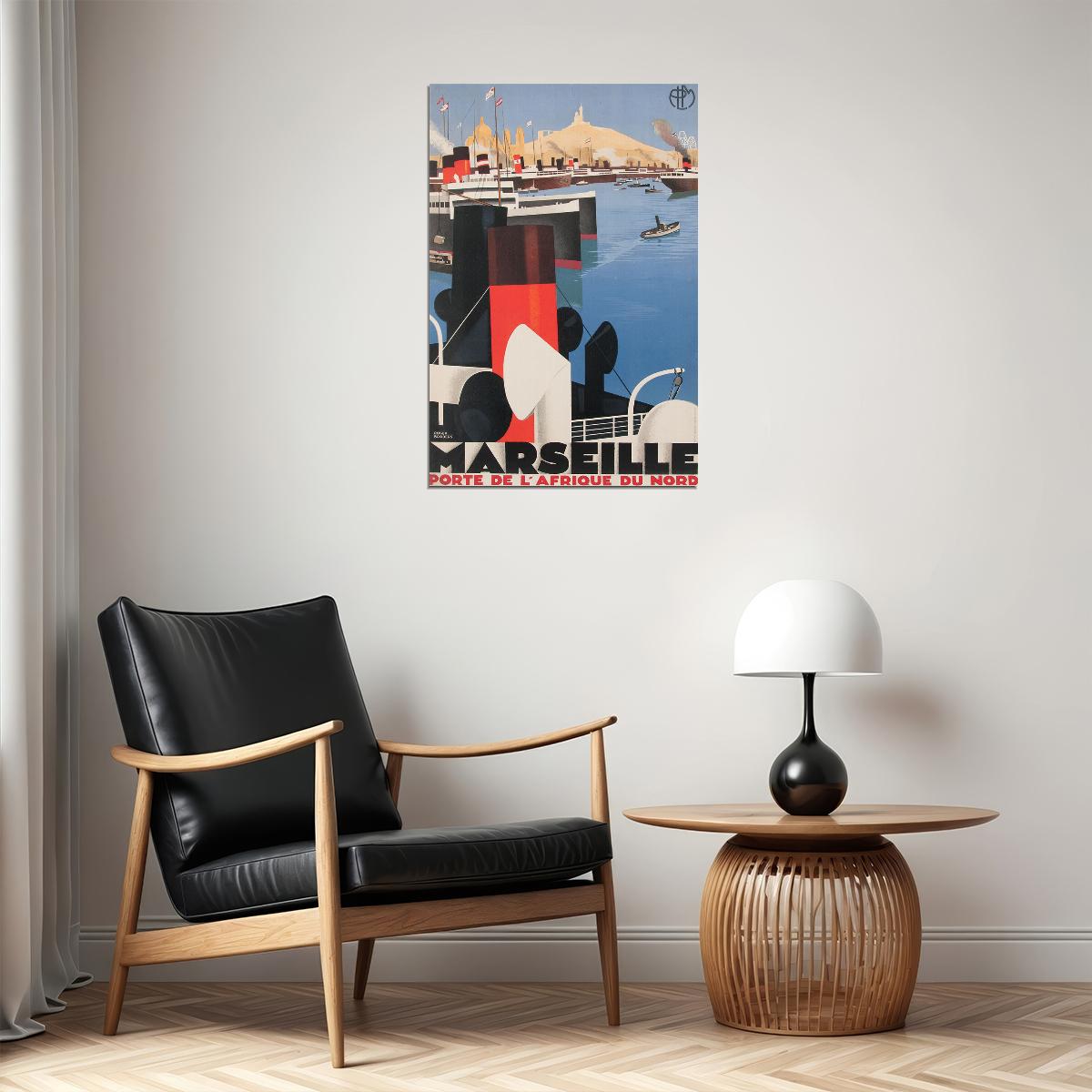 Marseille African Port 1930s French Vintage Style Travel Poster Wall Art Print Home Wall Decor
