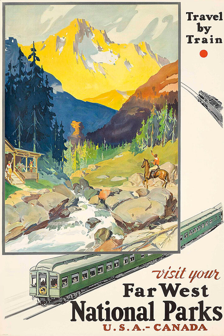 Usa Canada Vintage Style Travel By Train Railroad Poster Wall Art Print Home Wall Decor