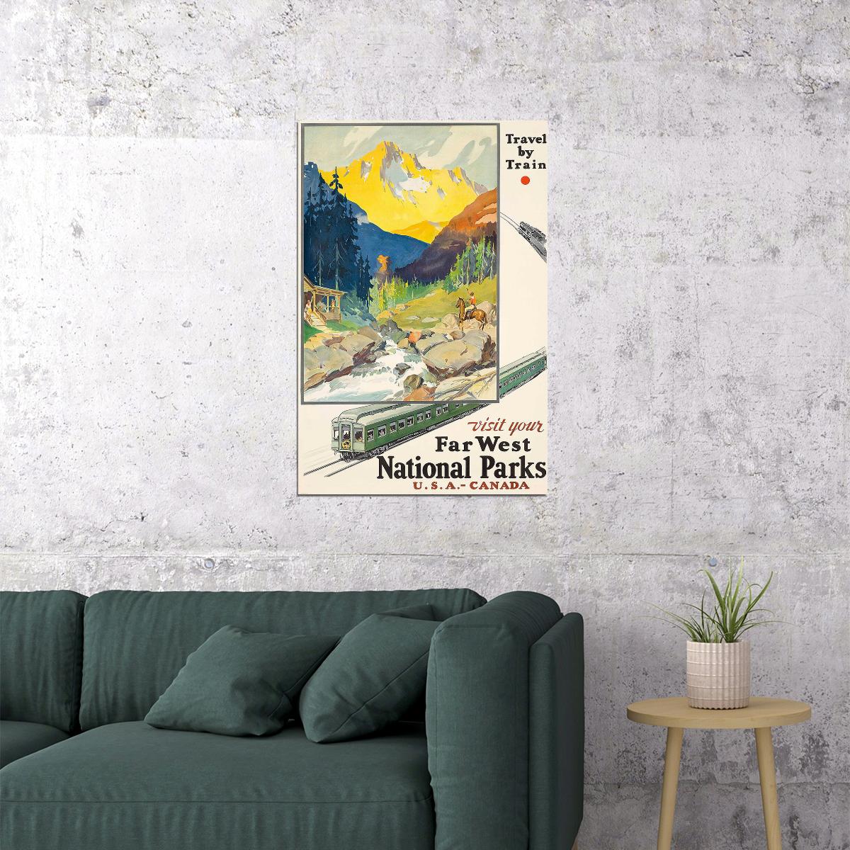 Usa Canada Vintage Style Travel By Train Railroad Poster Wall Art Print Home Wall Decor