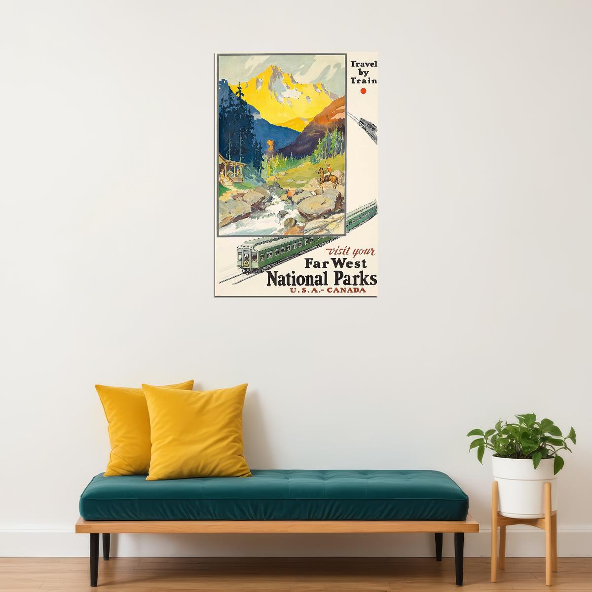 Usa Canada Vintage Style Travel By Train Railroad Poster Wall Art Print Home Wall Decor