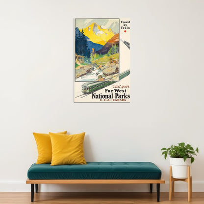 Usa Canada Vintage Style Travel By Train Railroad Poster Wall Art Print Home Wall Decor