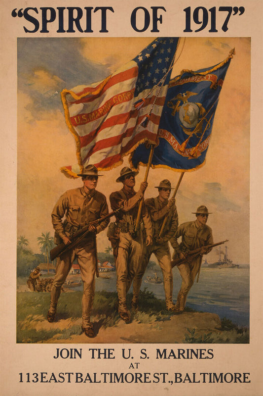 Join The Us Marines Spirit Of 1917! Usmc Wwi Recruiting Poster Wall Art Print Home Wall Decor