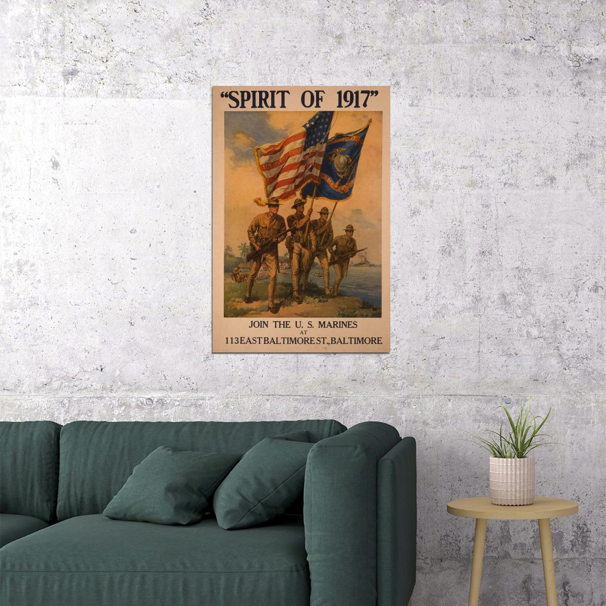 Join The Us Marines Spirit Of 1917! Usmc Wwi Recruiting Poster Wall Art Print Home Wall Decor