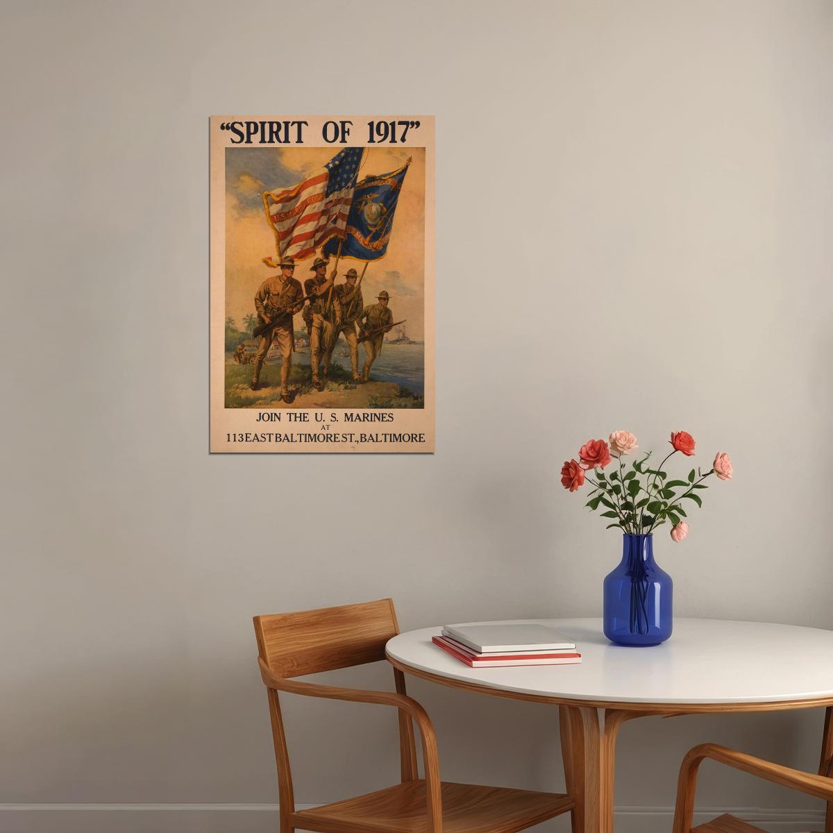Join The Us Marines Spirit Of 1917! Usmc Wwi Recruiting Poster Wall Art Print Home Wall Decor