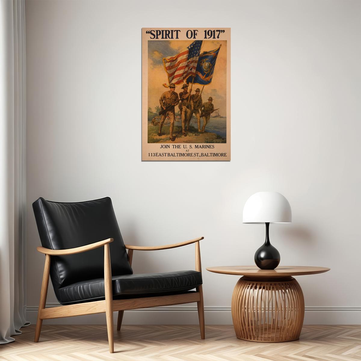 Join The Us Marines Spirit Of 1917! Usmc Wwi Recruiting Poster Wall Art Print Home Wall Decor