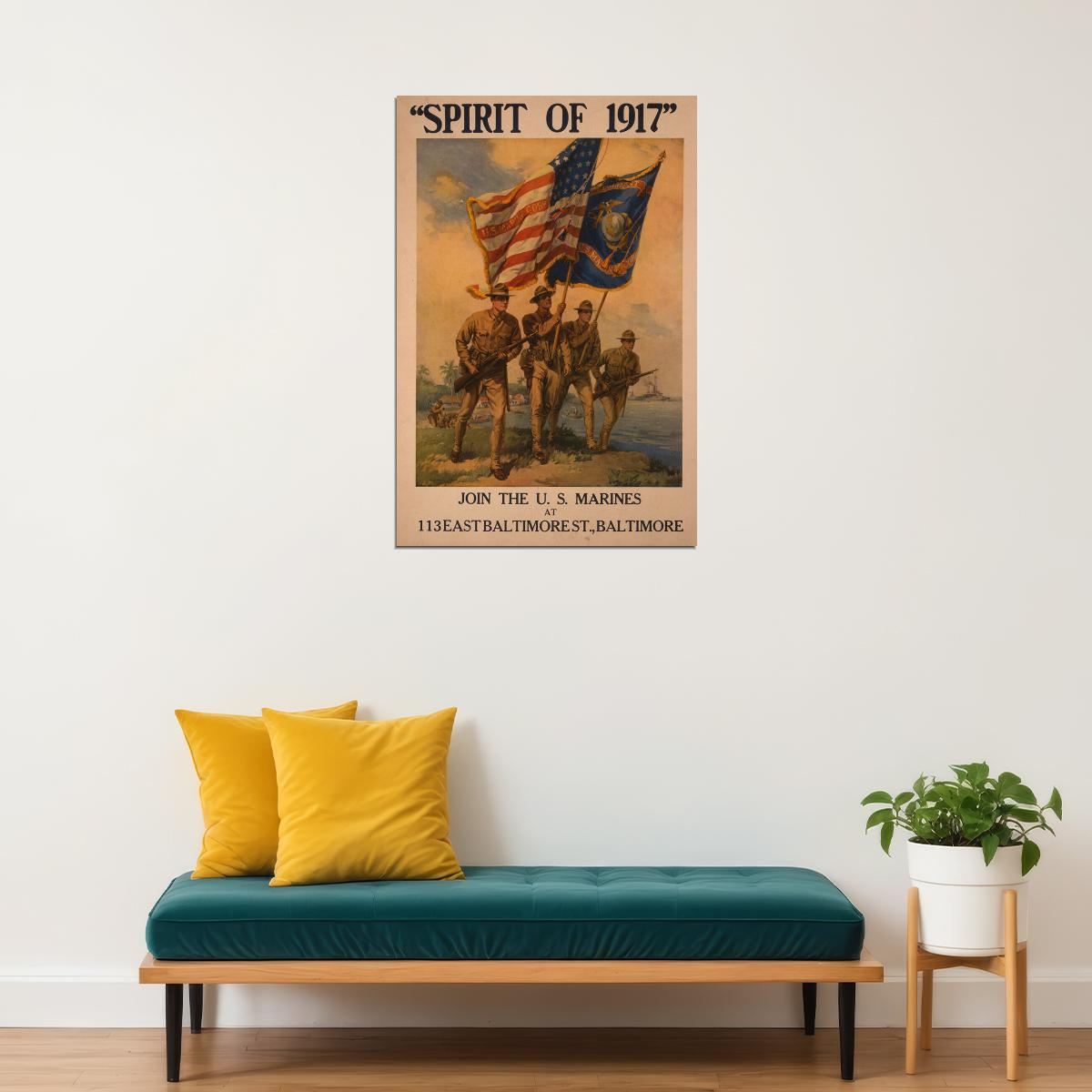 Join The Us Marines Spirit Of 1917! Usmc Wwi Recruiting Poster Wall Art Print Home Wall Decor