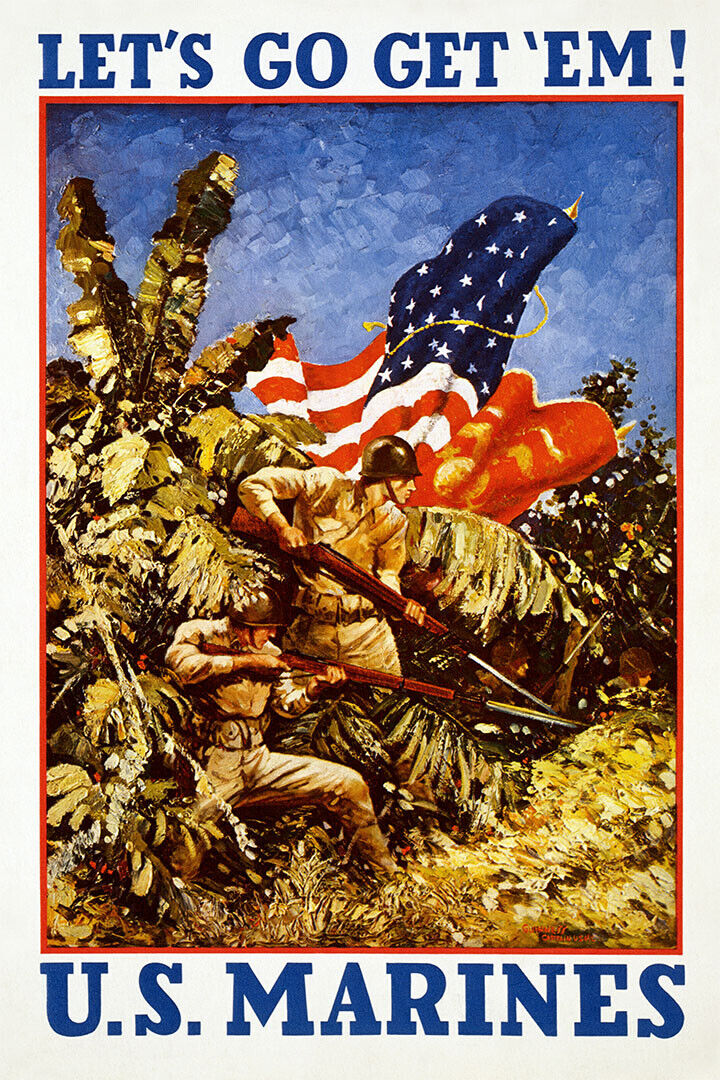 Let's Go Get Em! 1942 Us Marines Wwii Recruiting Poster Wall Art Print Home Wall Decor - xonomax