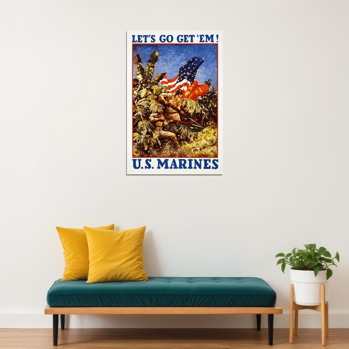 Let's Go Get Em! 1942 Us Marines Wwii Recruiting Poster Wall Art Print Home Wall Decor - xonomax