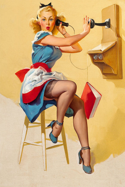 What A Line Vintage Style Pin-up Old Time Phone Poster Wall Art Print Home Wall Decor