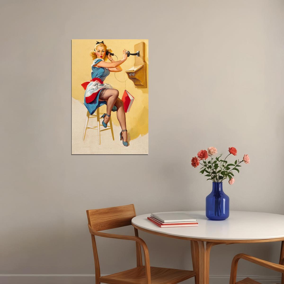 What A Line Vintage Style Pin-up Old Time Phone Poster Wall Art Print Home Wall Decor