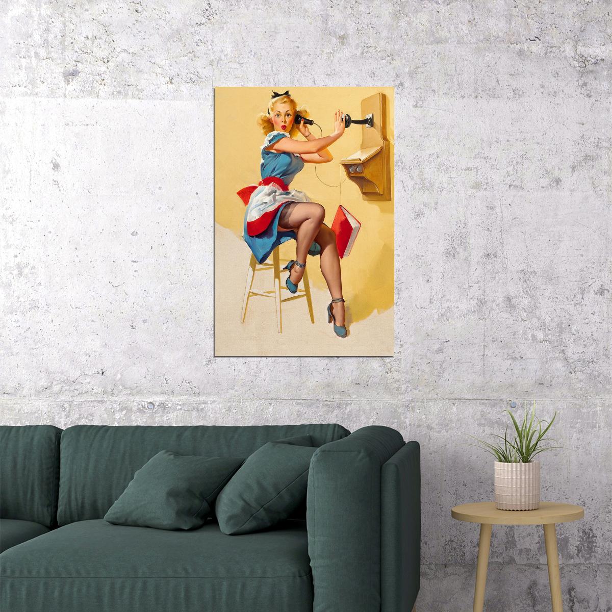 What A Line Vintage Style Pin-up Old Time Phone Poster Wall Art Print Home Wall Decor
