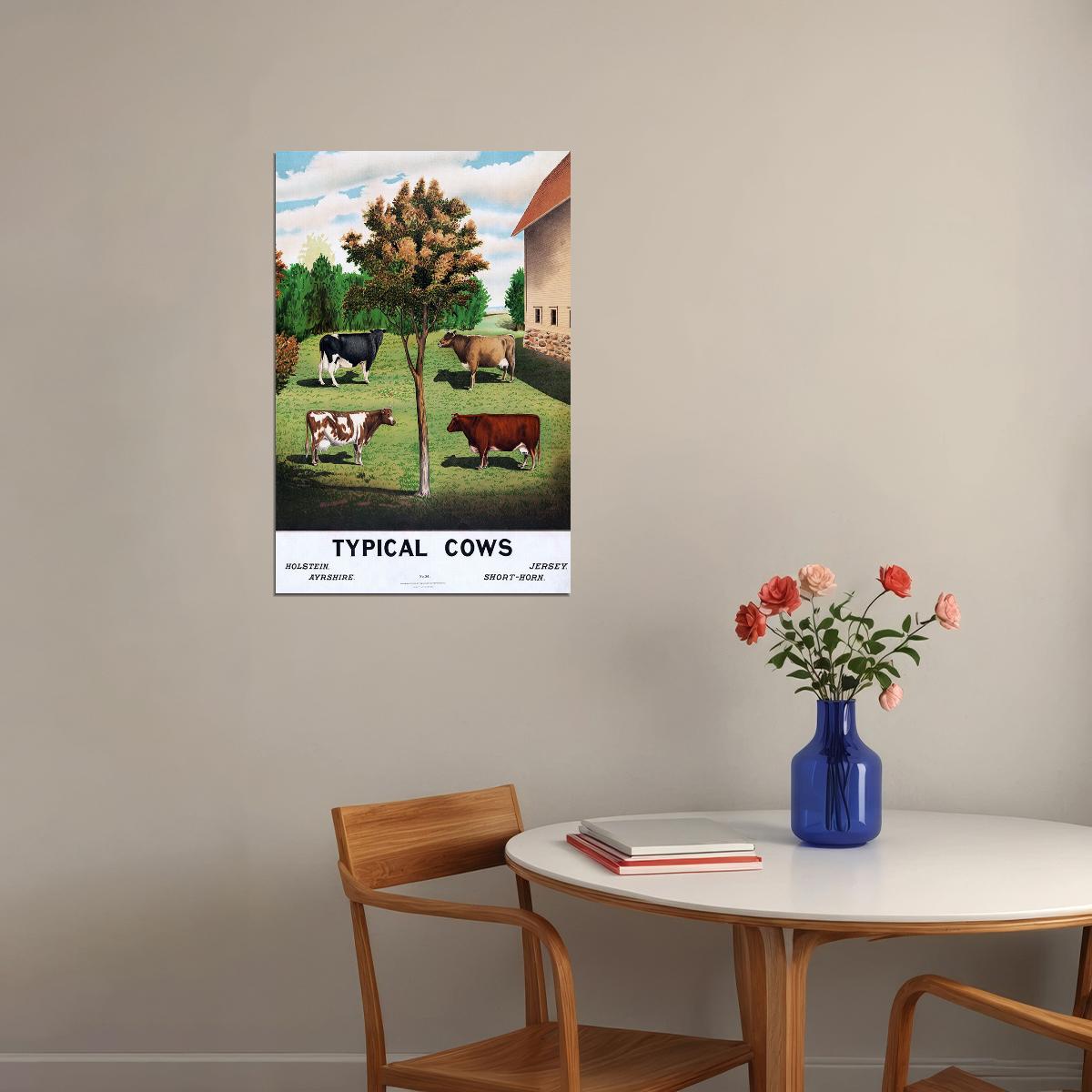 Holstein Ayrshire Typical Cows Are Grazing Poster Wall Art Print Home Wall Decor - xonomax