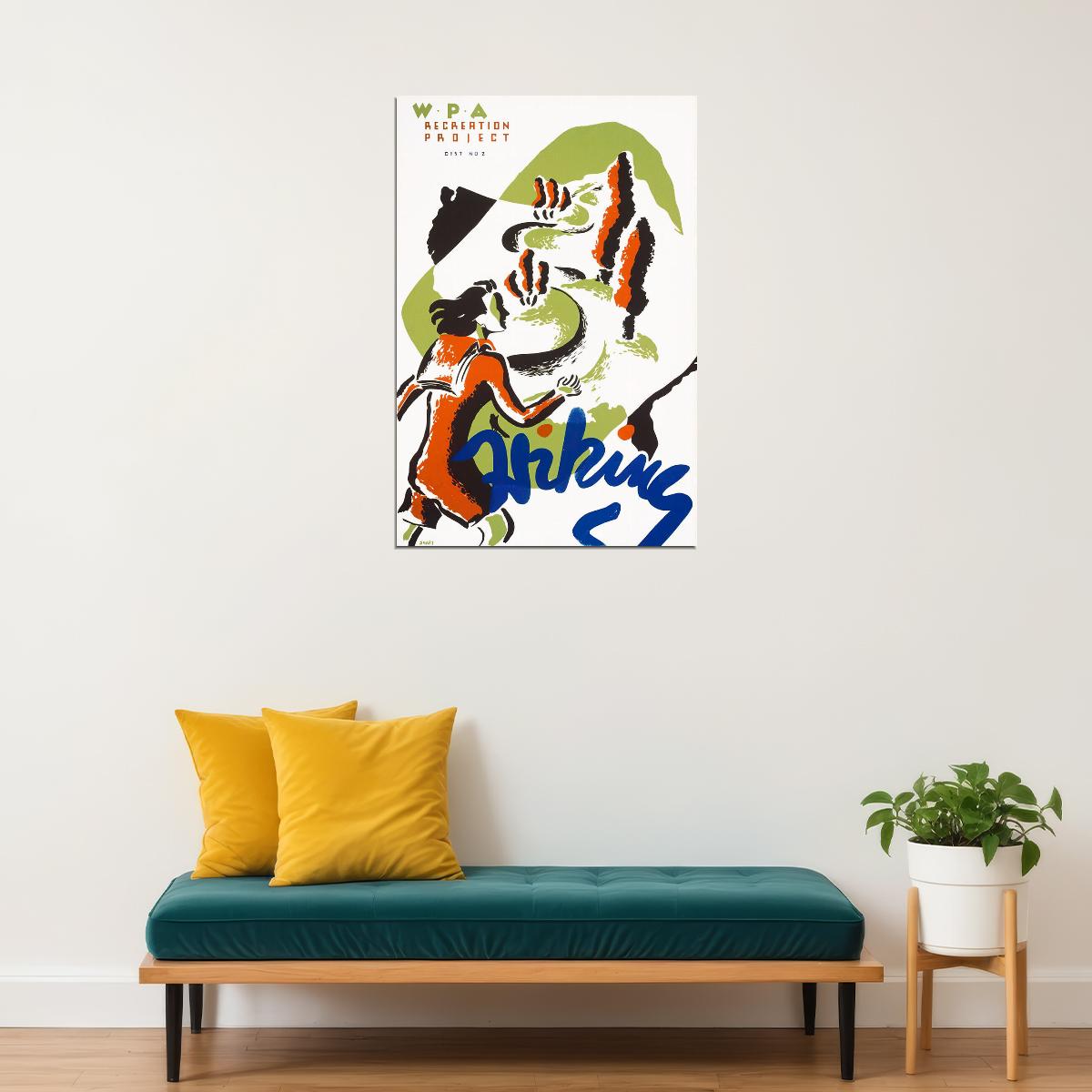 Wpa Recreation Project Hiking Classic 1930s Works Progress Poster Wall Art Print Home Wall Decor