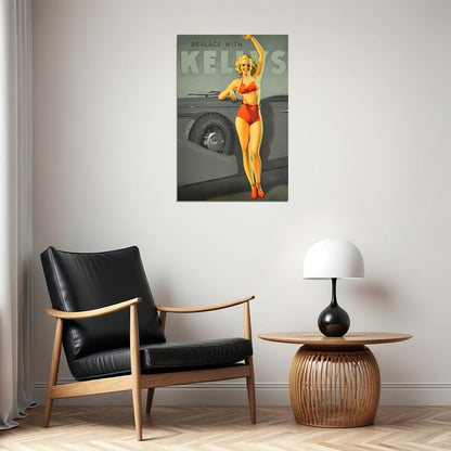 1930s Automotive Kelly Tires Vintage Style Pin-up Poster Wall Art Print Home Wall Decor