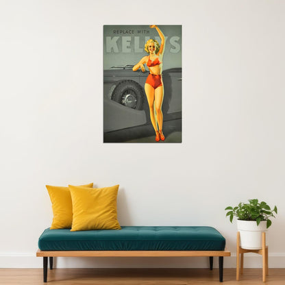 1930s Automotive Kelly Tires Vintage Style Pin-up Poster Wall Art Print Home Wall Decor