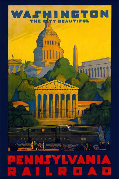 1940s Washington Dc Pennsylvania Railroad Vintage Travel Poster Wall Art Print Home Wall Decor