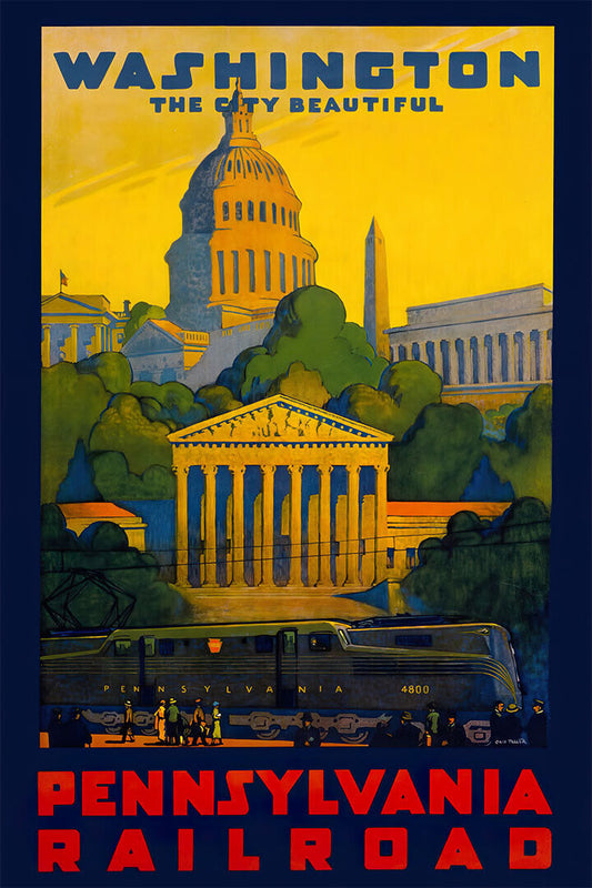 1940s Washington Dc Pennsylvania Railroad Vintage Travel Poster Wall Art Print Home Wall Decor - xonomax
