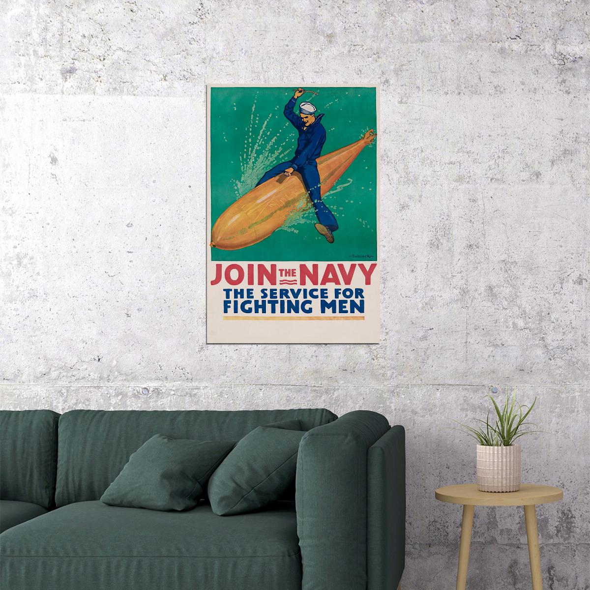Join The Navy! Ride A Torpedo! Wwi Enlistment Poster Wall Art Print Home Wall Decor