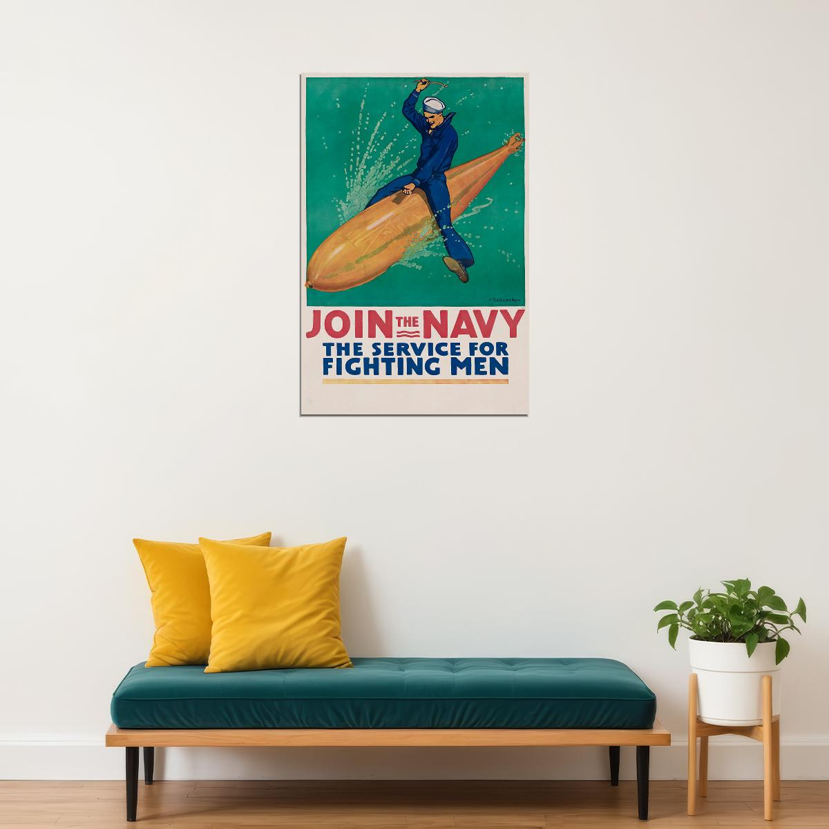 Join The Navy! Ride A Torpedo! Wwi Enlistment Poster Wall Art Print Home Wall Decor